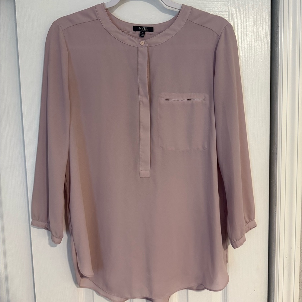 NYDJ Purple 3/4 Sleeve Relaxed Blouse with Mandarin Collar